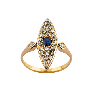 Antiker Ring aus Gelbgold mit Saphir und Diamant, 19. Jahrhundert