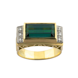 Ring aus Gelbgold mit Turmalin und Diamant, 1970er Jahre, Handarbeit