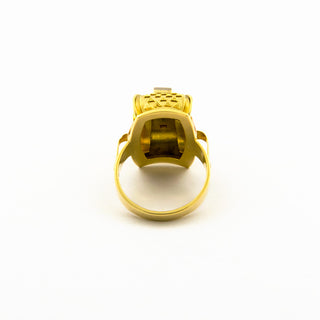 Vintage Perlenring aus Gelb-, Rot- und Weißgold mit Brillant