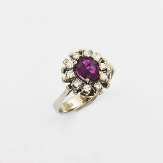 Vintage Entourage-Ring aus Weißgold mit Rubin und Brillant