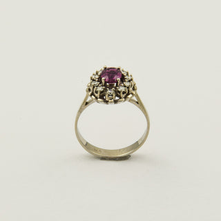 Vintage Entourage-Ring aus Weißgold mit Rubin und Brillant