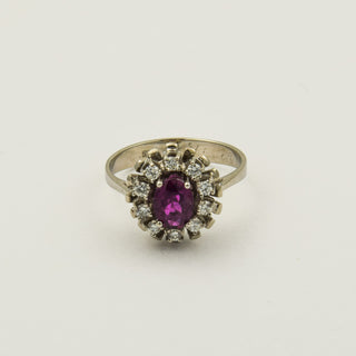 Vintage Entourage-Ring aus Weißgold mit Rubin und Brillant