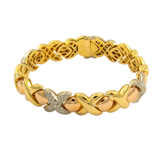 Vintage Gliederarmband aus Gelb- und Weißgold mit Brillant