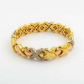 Vintage Gliederarmband aus Gelb- und Weißgold mit Brillant