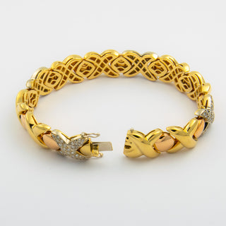 Vintage Gliederarmband aus Gelb- und Weißgold mit Brillant