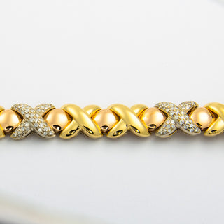 Vintage Gliederarmband aus Gelb- und Weißgold mit Brillant