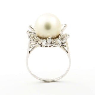 Vintage Perlenring aus Weißgold mit Diamant
