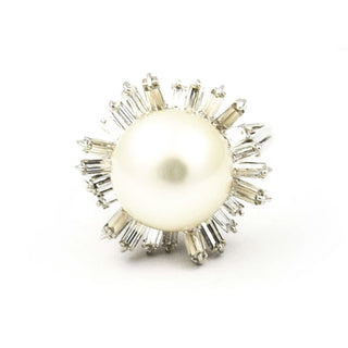Vintage Perlenring aus Weißgold mit Diamant