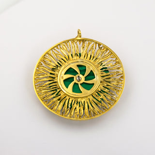 Vintage Anhänger aus Gelb- und Weißgold mit Malachit und Brillant