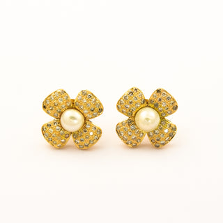 Perlenohrstecker Blumen aus Gelbgold mit Brillant