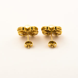 Perlenohrstecker Blumen aus Gelbgold mit Brillant