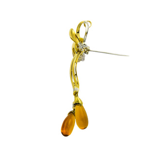 Anhänger/Brosche Schleife aus Gelb- und Weißgold mit Citrin und Brillant