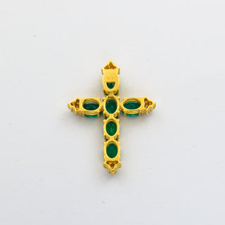 Vintage Kreuzanhänger aus Gelb- und Weißgold mit Smaragd und Brillant