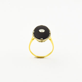 Art Déco Ring aus Gelb- und Weißgold mit Onyx und Diamant