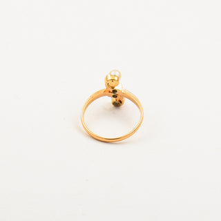 Art Déco Perlenring aus Rot- und Weißgold mit Brillant und Diamant