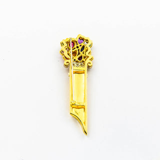 Brosche aus Gelb- und Weißgold mit Amethyst, Aquamarin und Citrin