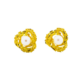 Perlenohrstecker aus Gelbgold, 1960-1970er Jahre