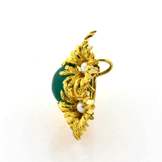Grossé Anhänger aus Gelbgold mit Chrysopras und Perle