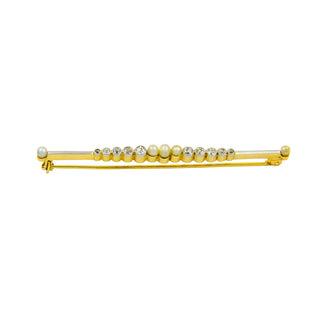 Art Déco Perlenbrosche aus Gelbgold/Platin mit Brillant