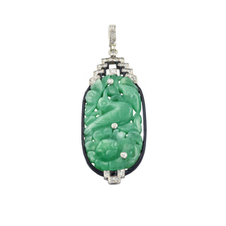 Art Déco Anhänger aus 950 Platin mit Jade und Diamant