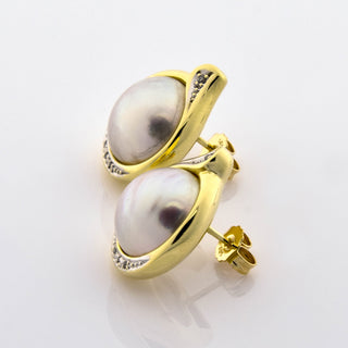 Perlenohrstecker aus Gelb- und Weißgold mit Diamant