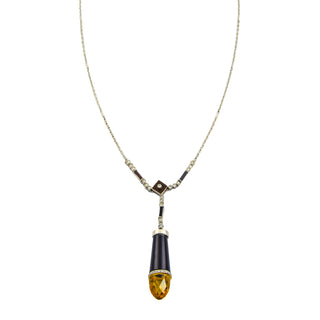 Art Déco Collier aus Platin mit Onyx, Citrin und Diamant