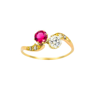 Toi-et-Moi Ring Rubinring aus Gelbgold mit Brillant