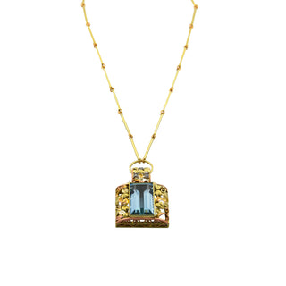 Collier aus Gelb- und Rotgold mit Aquamarin und Brillant, Handarbeit