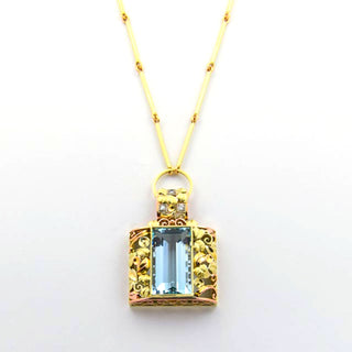 Collier aus Gelb- und Rotgold mit Aquamarin und Brillant, Handarbeit