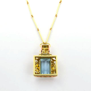 Collier aus Gelb- und Rotgold mit Aquamarin und Brillant, Handarbeit
