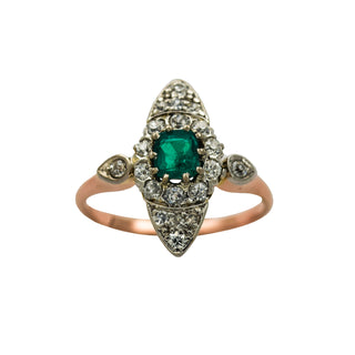 Vintage Smaragdring aus Gelbgold mit Diamant
