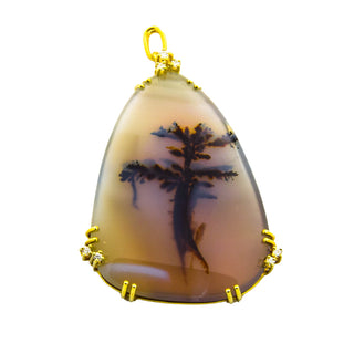 Anhänger Baum aus 585 Gelbgold mit Achat und Brillant, nachhaltiger second hand Schmuck perfekt aufgearbeitet