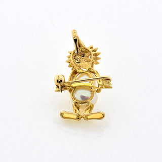 Anhänger/Brosche Harlekin aus 585 Gelbgold mit Perle und Diamant, nachhaltiger second hand Schmuck perfekt aufgearbeitet