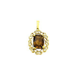Anhänger aus 585 Gelbgold mit Rauchquarz, nachhaltiger second hand Schmuck perfekt aufgearbeitet