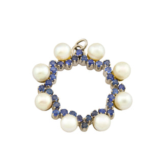 Perlenanhänger aus 750 Weißgold mit Saphir, nachhaltiger second hand Schmuck perfekt aufgearbeitet