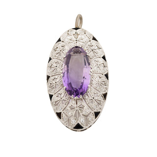 Anhänger aus 750 Weißgold/Platin mit Amethyst, Achat und Diamant, nachhaltiger second hand Schmuck perfekt aufgearbeitet