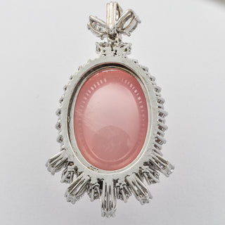 Kettenanhänger aus 750 Weißgold mit Rosenquarz, Diamant und Brillant, hochwertiger second hand Schmuck perfekt aufgearbeitet