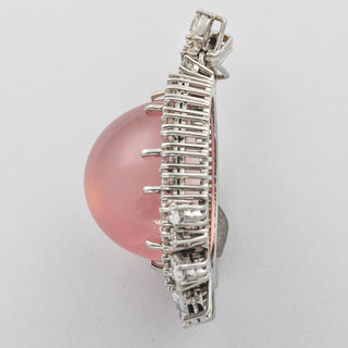 Kettenanhänger aus 750 Weißgold mit Rosenquarz, Diamant und Brillant, hochwertiger second hand Schmuck perfekt aufgearbeitet