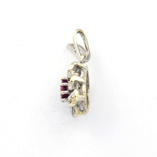 Rubinanhänger aus 585 Weißgold mit Diamant, nachhaltiger second hand Schmuck perfekt aufgearbeitet