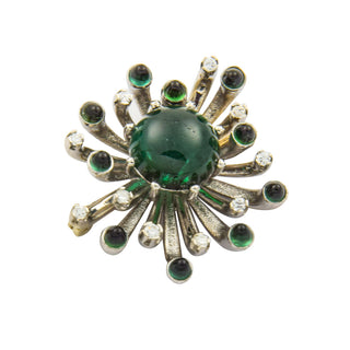 Anhänger/Brosche aus 585 Weißgold mit Turmalin und Brillant, nachhaltiger second hand Schmuck perfekt aufgearbeitet