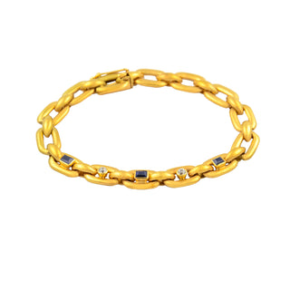 Saphirarmband aus 585 Gelb- und Rotgold mit Diamant, nachhaltiger second hand Schmuck perfekt aufgearbeitet