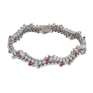 Armband aus 750 Weißgold mit Rubin und Brillant, hochwertiger second hand Schmuck perfekt aufgearbeitet