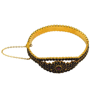 Granatarmreif aus 835 Silber vergoldet, nachhaltiger second hand Schmuck perfekt aufgearbeitet