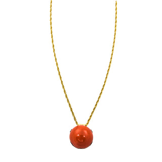 Binder Kette mit Anhänger aus 585 Gelbgold mit Koralle, nachhaltiger second hand Schmuck perfekt aufgearbeitet
