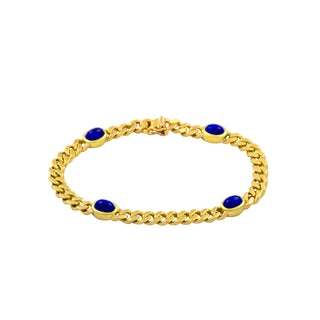 Binder Panzerarmband aus 585 Gelbgold mit Lapislazuli, nachhaltiger second hand Schmuck perfekt aufgearbeitet