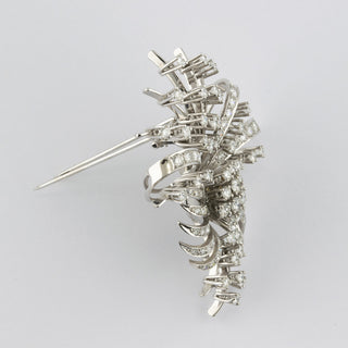 Brosche aus 750 Weißgold mit Brillant und Diamant, hochwertiger second hand Schmuck perfekt aufgearbeitet