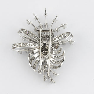 Brosche aus 750 Weißgold mit Brillant und Diamant, hochwertiger second hand Schmuck perfekt aufgearbeitet