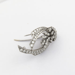 Brosche aus 750 Weißgold mit Brillant, hochwertiger second hand Schmuck perfekt aufgearbeitet
