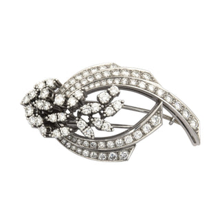 Brosche aus 750 Weißgold mit Brillant, hochwertiger second hand Schmuck perfekt aufgearbeitet