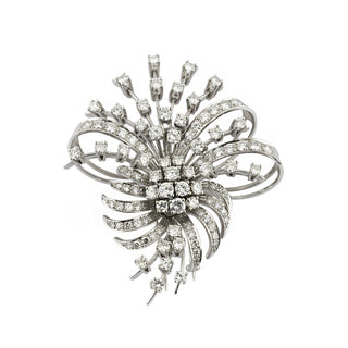 Brosche aus 750 Weißgold mit Brillant und Diamant, hochwertiger second hand Schmuck perfekt aufgearbeitet